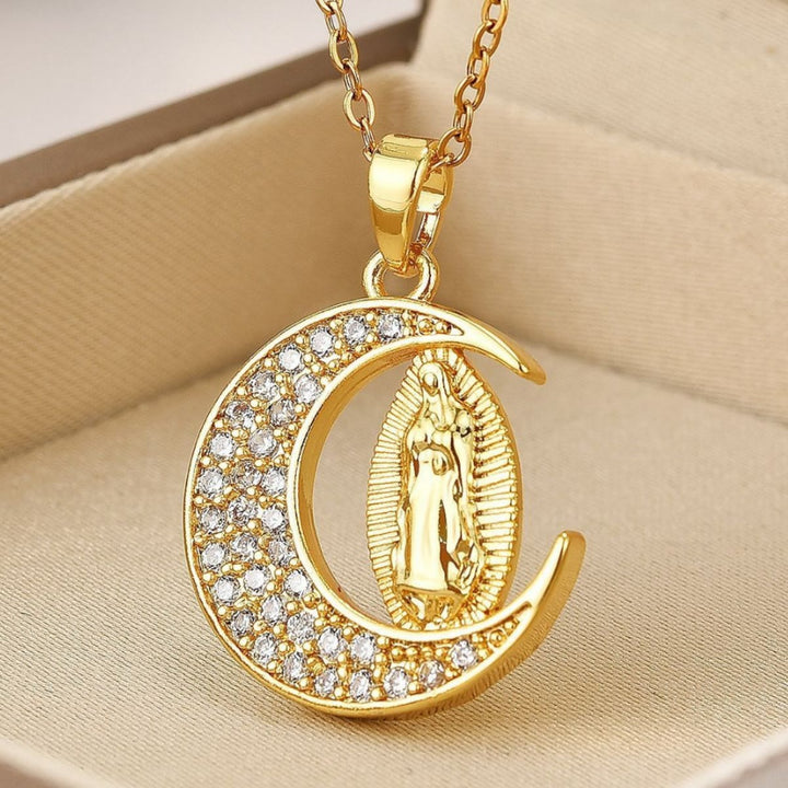 Christianartworkshopla collana d'oro della Luna Crescente di Nostra Signora di Guadalupe Maria - image 2