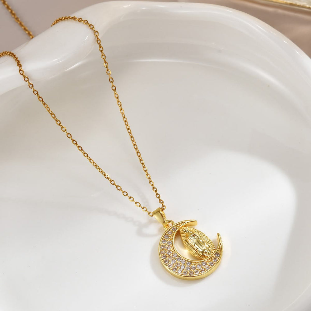 Christianartworkshopla collana d'oro della Luna Crescente di Nostra Signora di Guadalupe Maria - image 1
