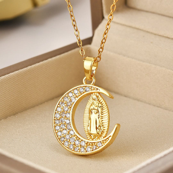 Christianartworkshopla collana d'oro della Luna Crescente di Nostra Signora di Guadalupe Maria - 🔥3 pezzi - image 0
