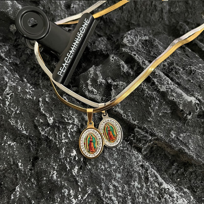 Christianartworkshopla collana colorata con catena in osso di serpente di Nostra Signora di Guadalupe - image 1