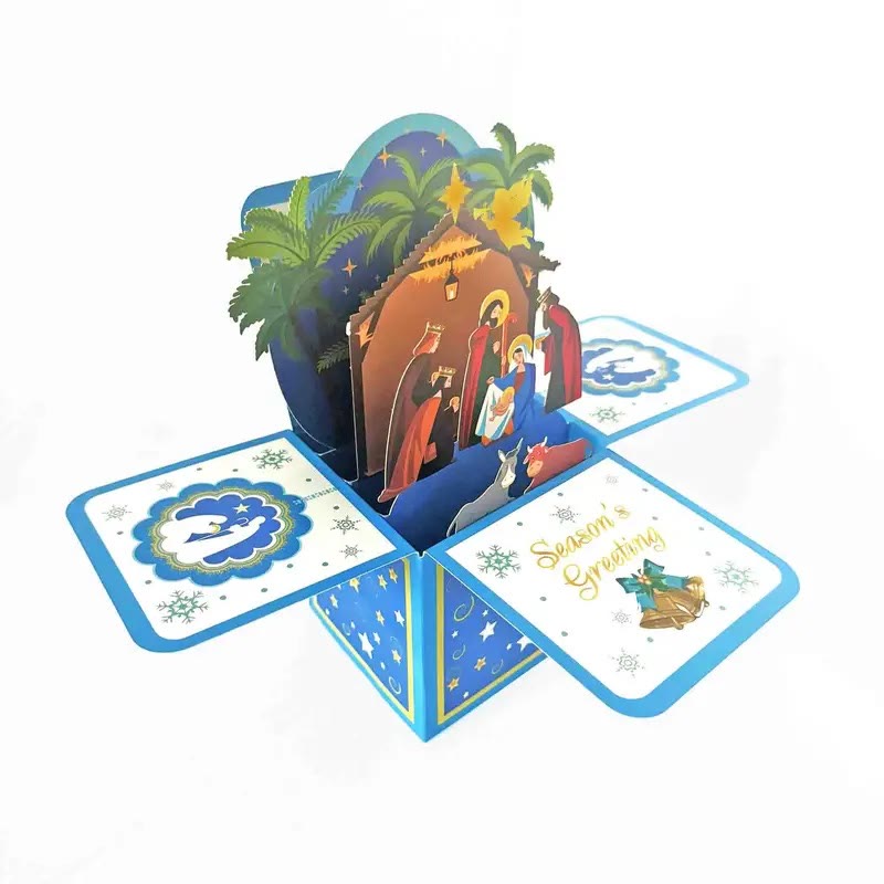 Biglietto di auguri con messaggio di benedizione in carta 3D per la natività di Gesù nato - Natività - image 0