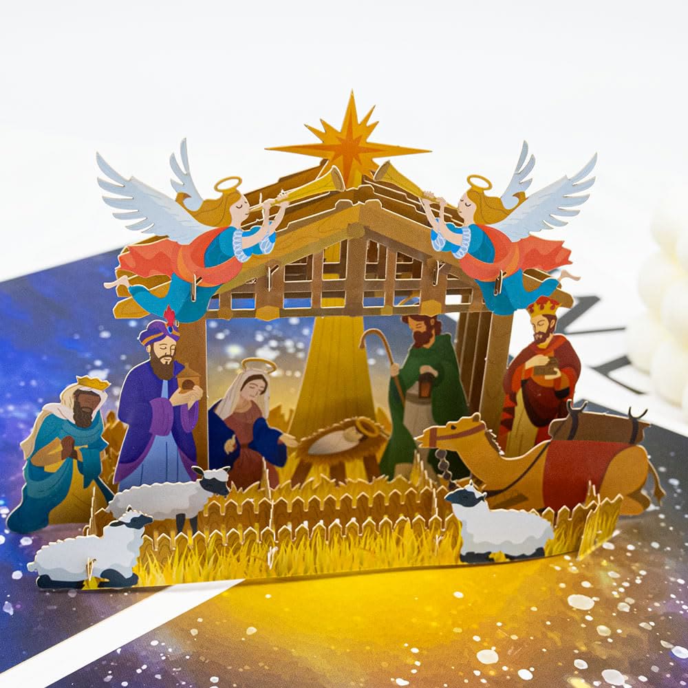 Biglietto di auguri con messaggio di benedizione in carta 3D per la Natività della Notte Santa - image 2
