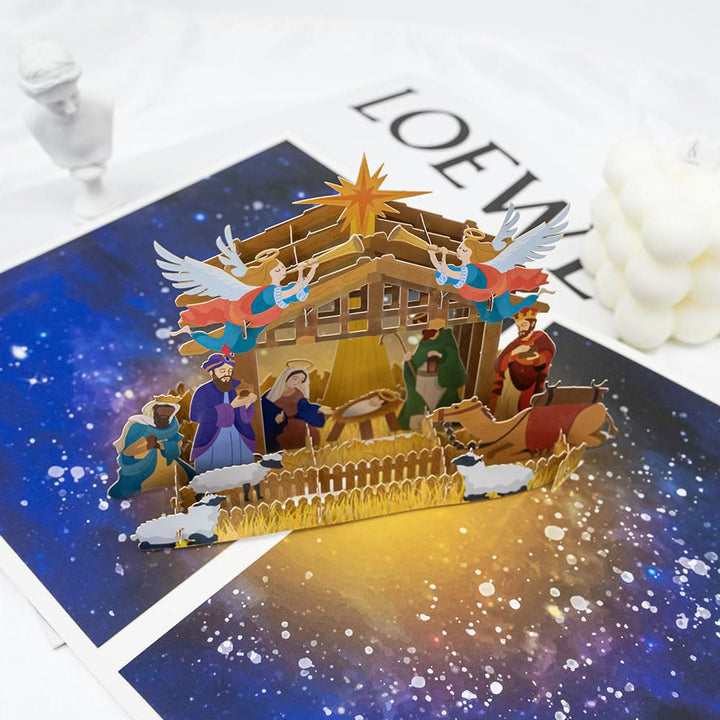 Biglietto di auguri con messaggio di benedizione in carta 3D per la Natività della Notte Santa - Natività - image 0