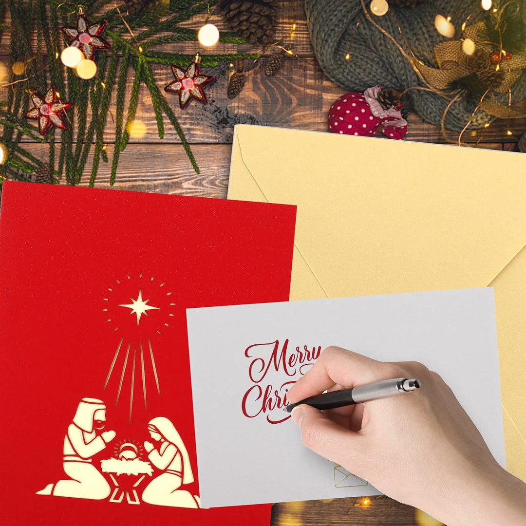 Biglietto di auguri con messaggio di benedizione in carta rossa 3D della Natività di Cristo - image 3