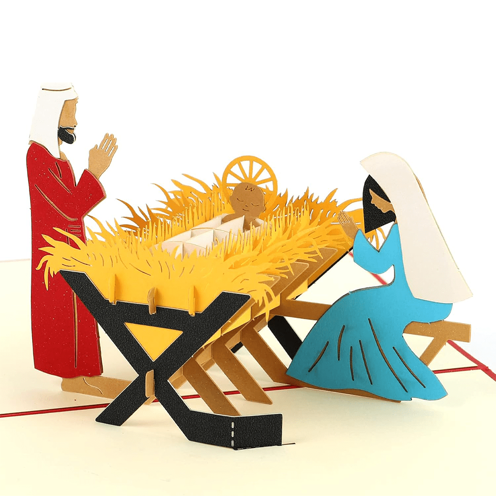 Biglietto di auguri con messaggio di benedizione in carta rossa 3D della Natività di Cristo - image 1