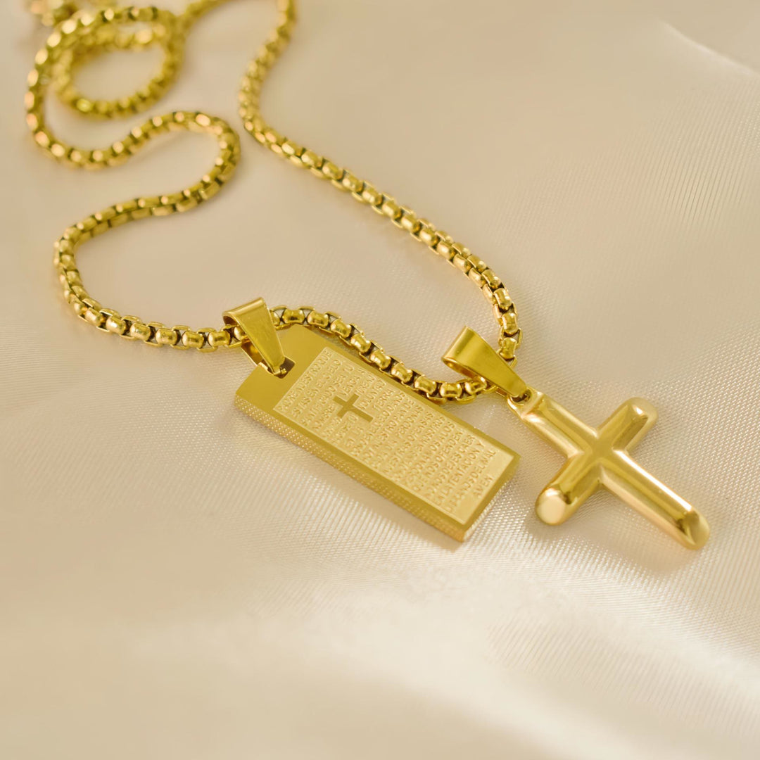Christianartworkshop Collana dorata con croce madal in stile classico della Bibbia e preghiera delle Scritture - D'oro - image 0