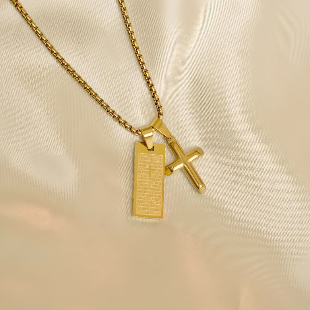 Christianartworkshop Collana dorata con croce di Madal e preghiera biblica in stile classico - image 3