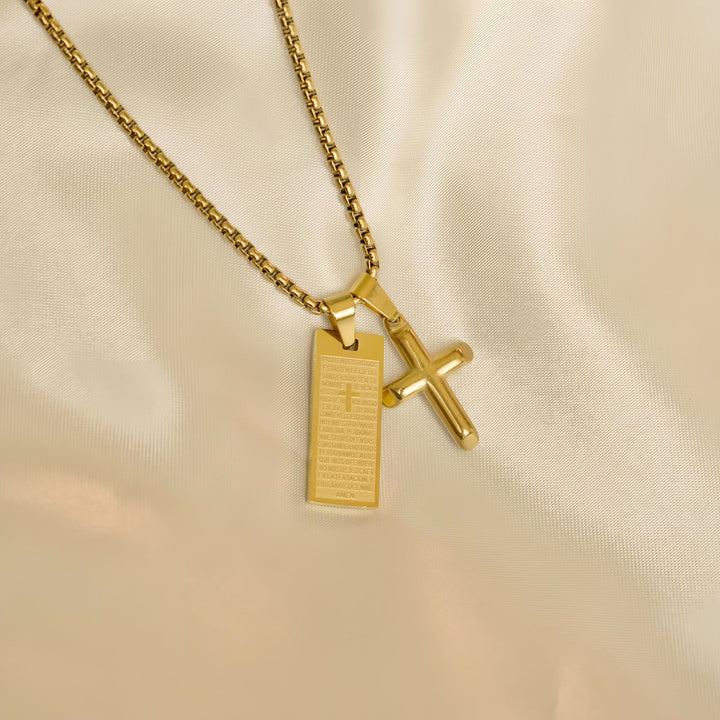 Christianartworkshop Collana dorata con croce di Madal e preghiera biblica in stile classico - image 3