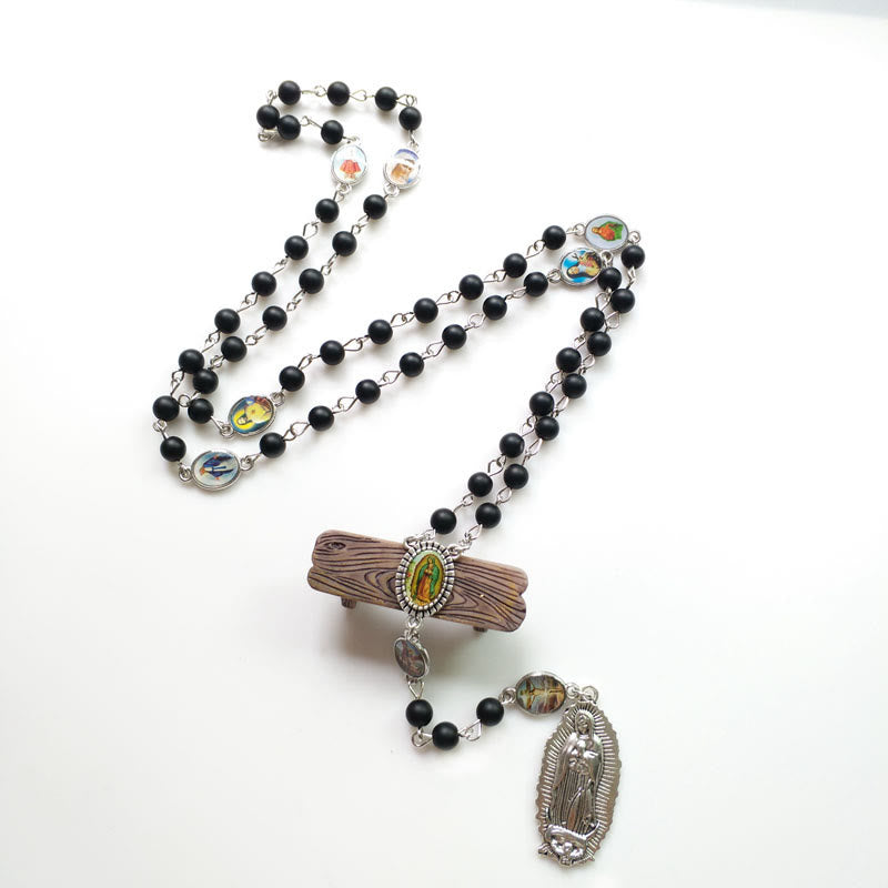 Christianartworkshop Rosario con catena in lega di agata nera rotonda da 6 mm della Madonna di Guadalupe - image 3