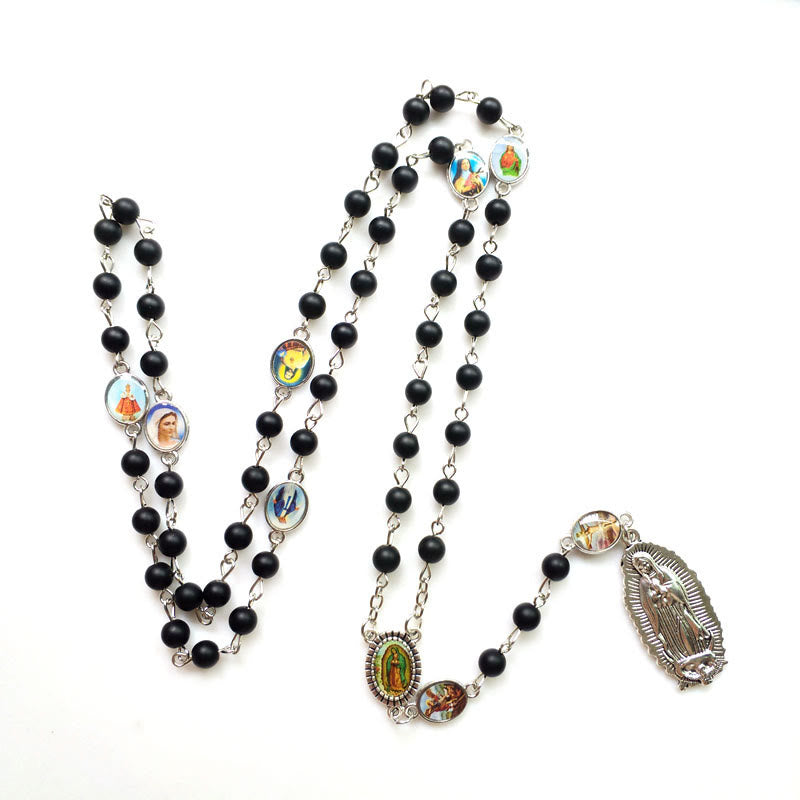 Christianartworkshop Rosario con catena in lega di agata nera rotonda da 6 mm della Madonna di Guadalupe - image 1