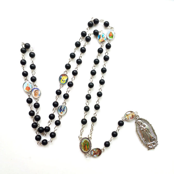 Christianartworkshop Rosario con catena in lega di agata nera rotonda da 6 mm della Madonna di Guadalupe - image 1