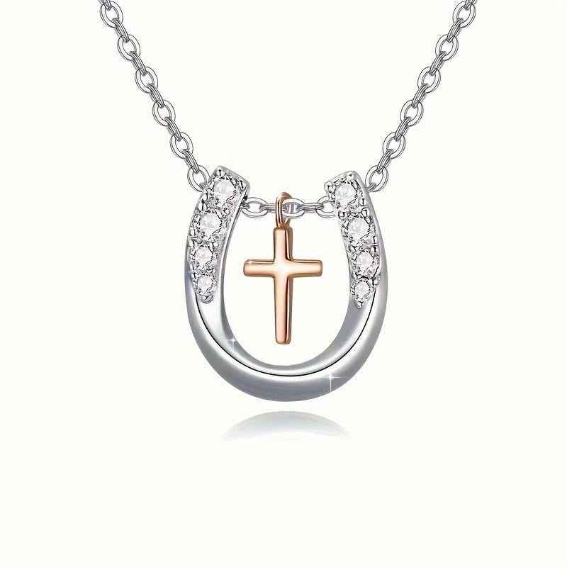 Collana con ciondolo a forma di croce a ferro di cavallo in stile minimalista Christianartworkshop - Argento - image 0