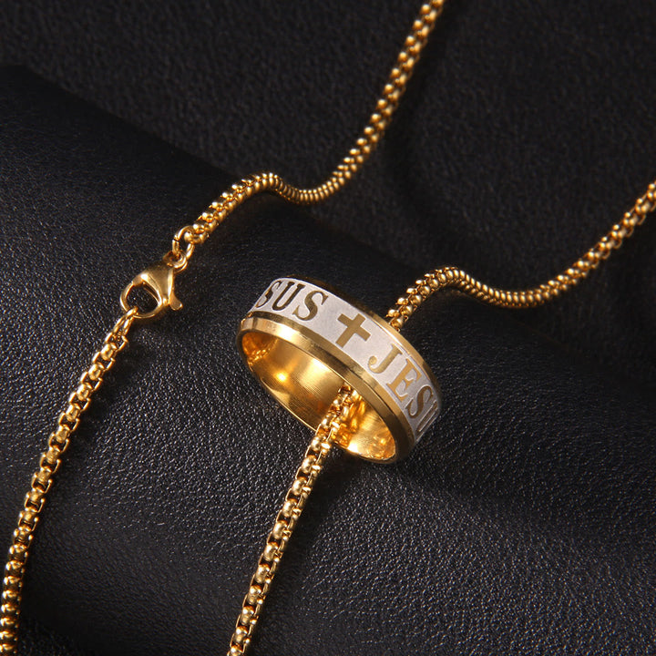 Christianartworkshop Collana con anello e catena con incisione laser "JESUS" in stile combinato - image 3