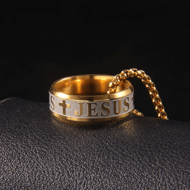 Christianartworkshop Collana con anello e catena con incisione laser "JESUS" in stile combinato - image 4