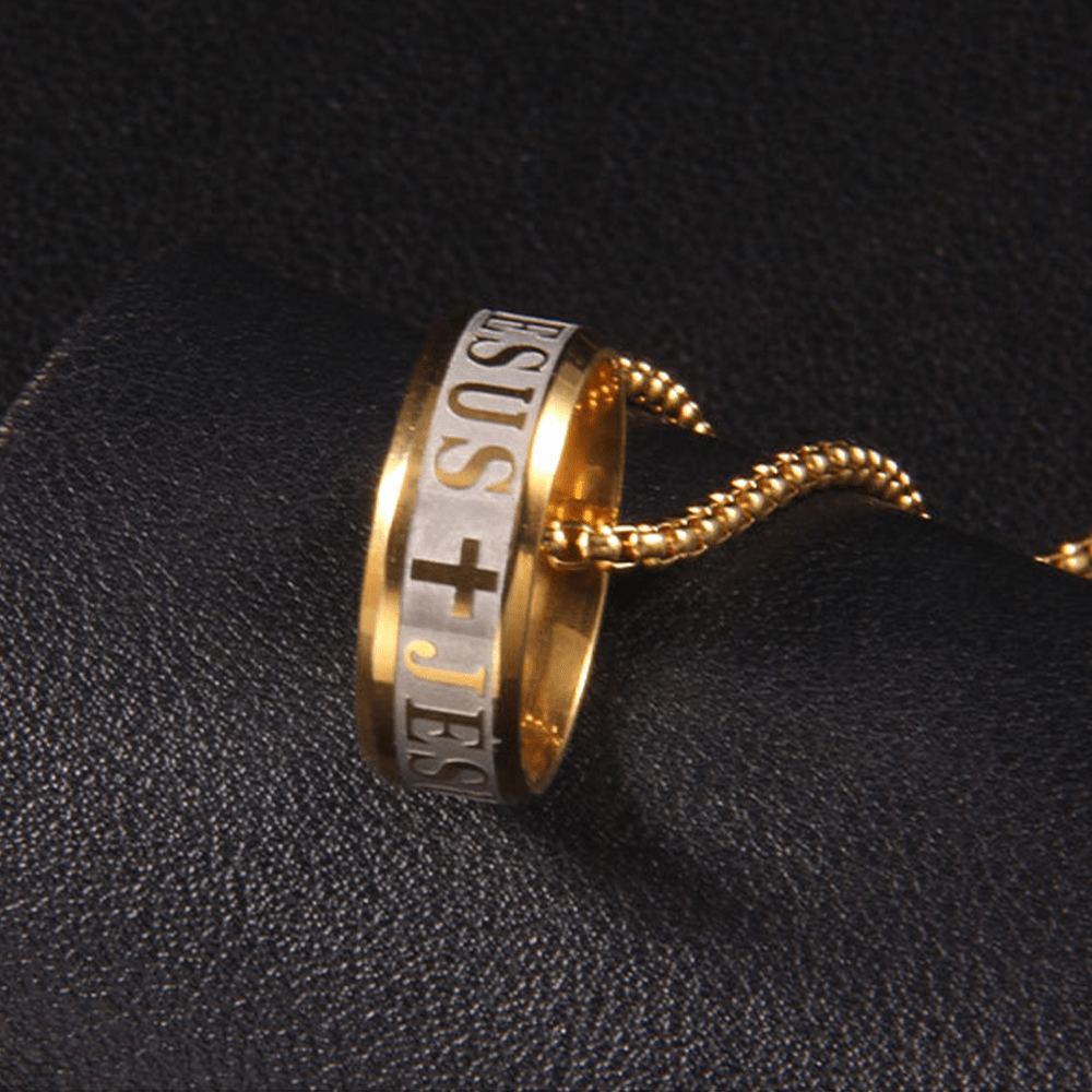 Christianartworkshop Collana con anello e catena con incisione laser "JESUS" in stile combinato - image 5