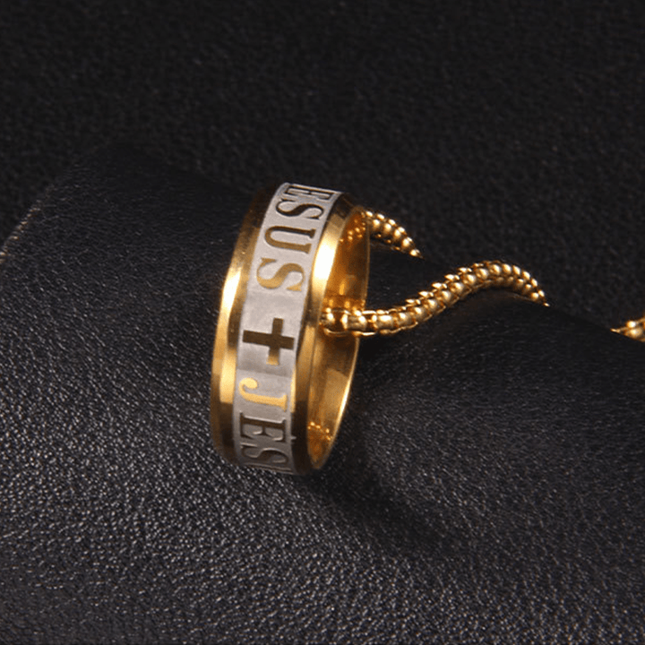 Christianartworkshop Collana con anello e catena con incisione laser "JESUS" in stile combinato - image 5