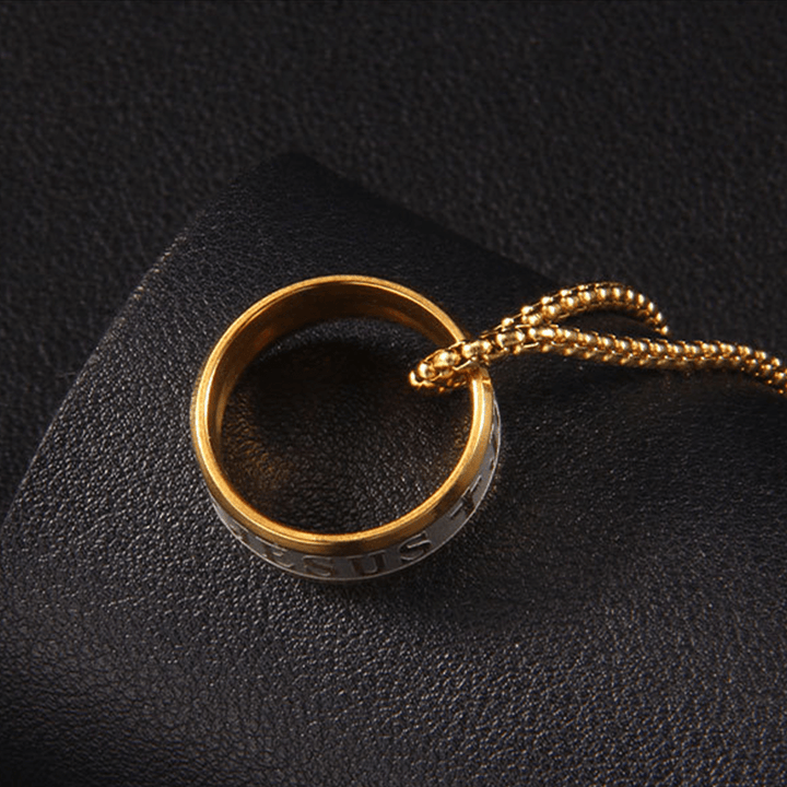 Christianartworkshop Collana con anello e catena con incisione laser "JESUS" in stile combinato - image 6