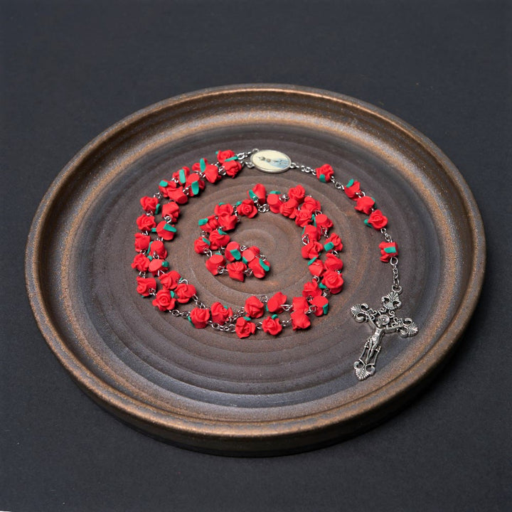 Rosario di preghiera della Vergine Maria con perline a forma di rosa di arte cristiana - image 2