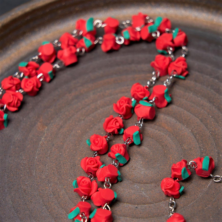 Rosario di preghiera della Vergine Maria con perline a forma di rosa di arte cristiana - image 4