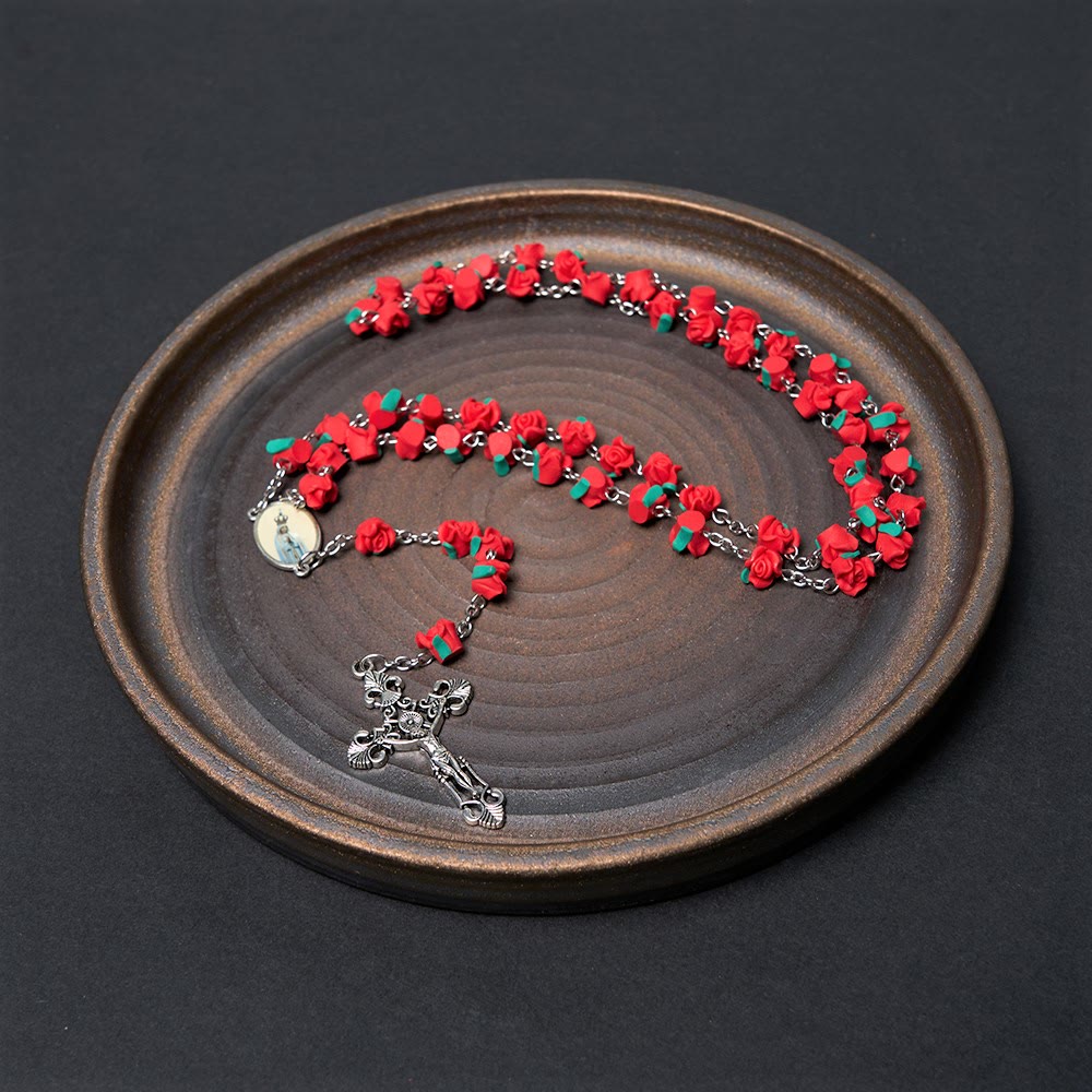 Rosario di preghiera della Vergine Maria con perline a forma di rosa di arte cristiana - image 1