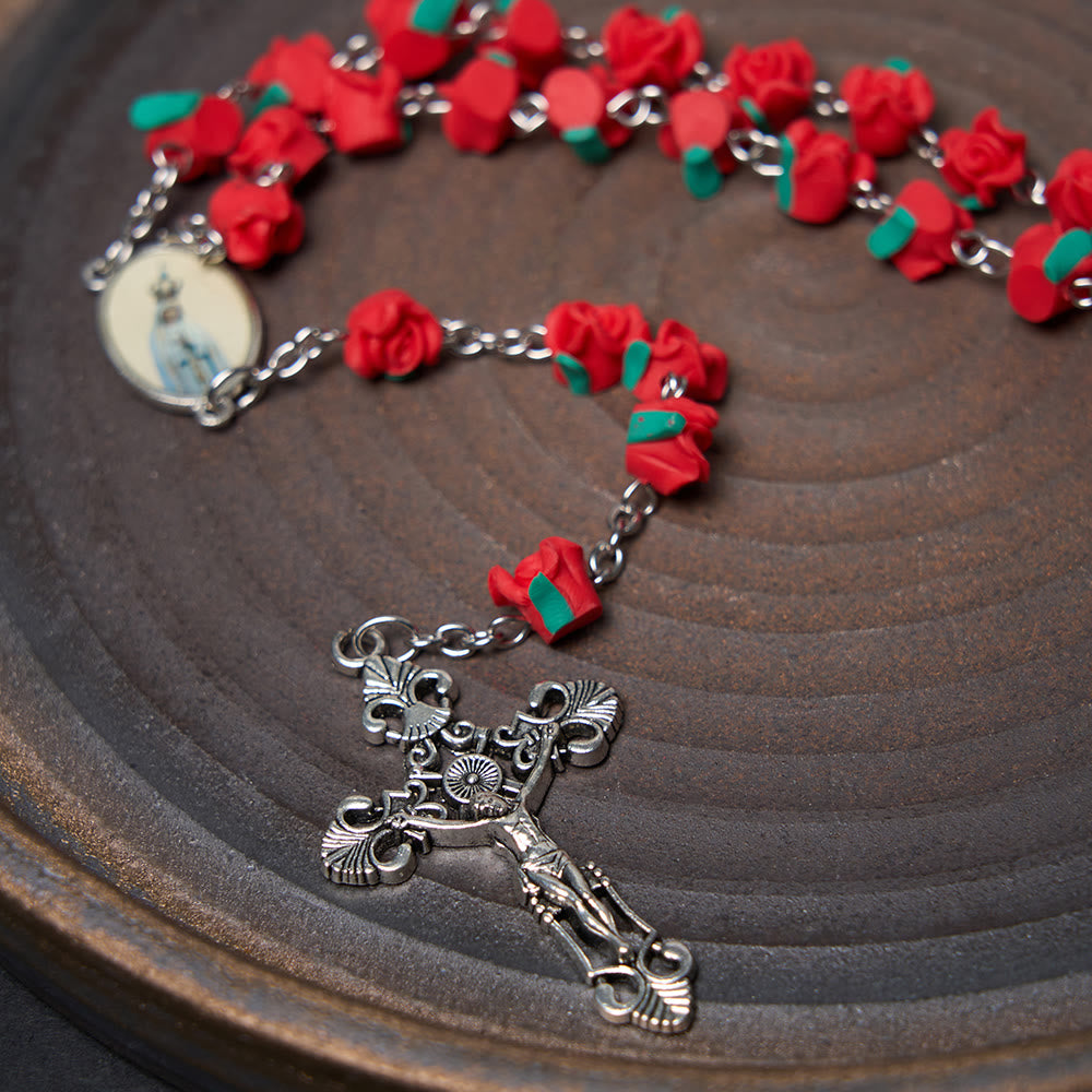 Rosario di preghiera della Vergine Maria con perline a forma di rosa di arte cristiana - image 5