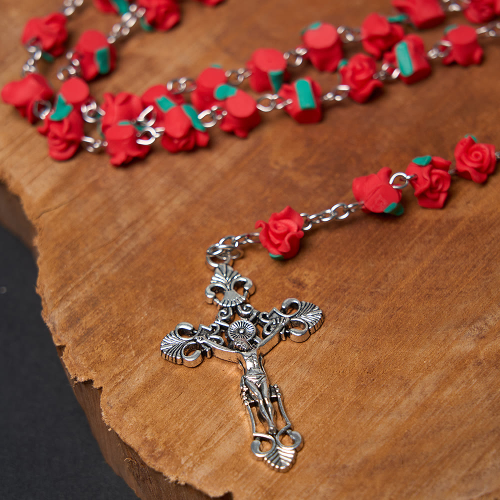 Rosario di preghiera della Vergine Maria con perline a forma di rosa di arte cristiana - image 3