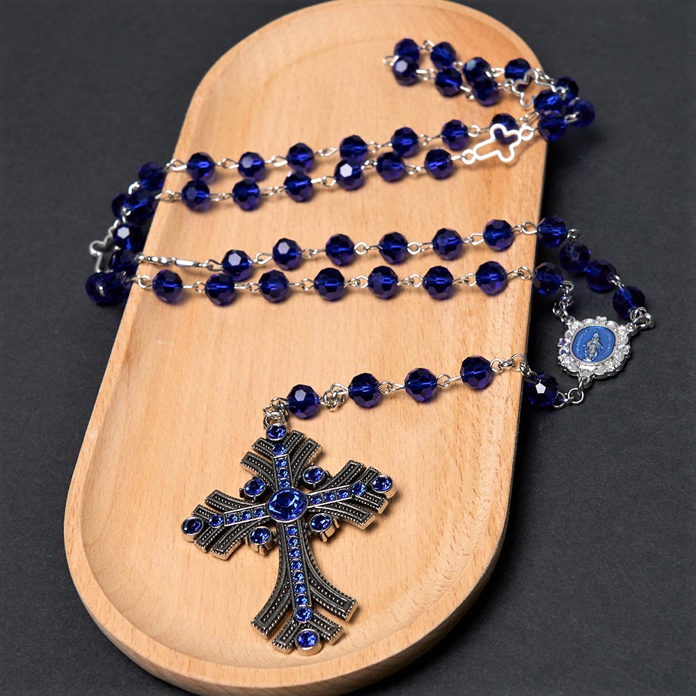 Christianartworkshop Medaglia Miracolosa e Croce di Poliedro da 8 mm Rosario con Catena in Lega di Cristallo Blu - image 10