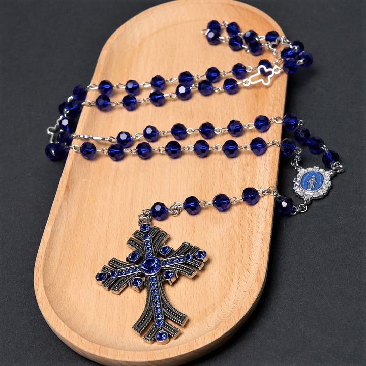 Christianartworkshop Medaglia Miracolosa e Croce di Poliedro da 8 mm Rosario con Catena in Lega di Cristallo Blu - image 10