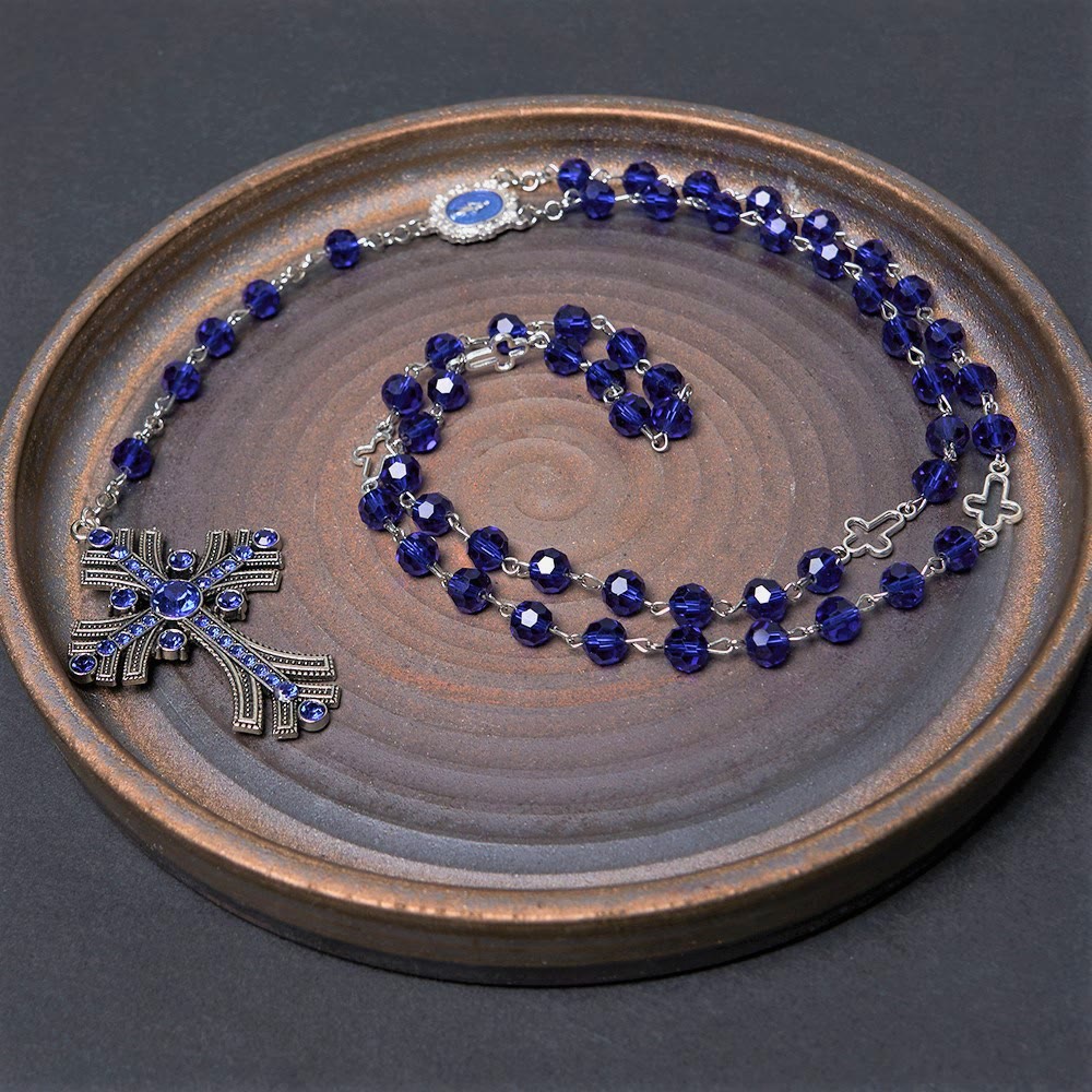 Christianartworkshop Medaglia Miracolosa e Croce di Poliedro da 8 mm Rosario con Catena in Lega di Cristallo Blu - image 11
