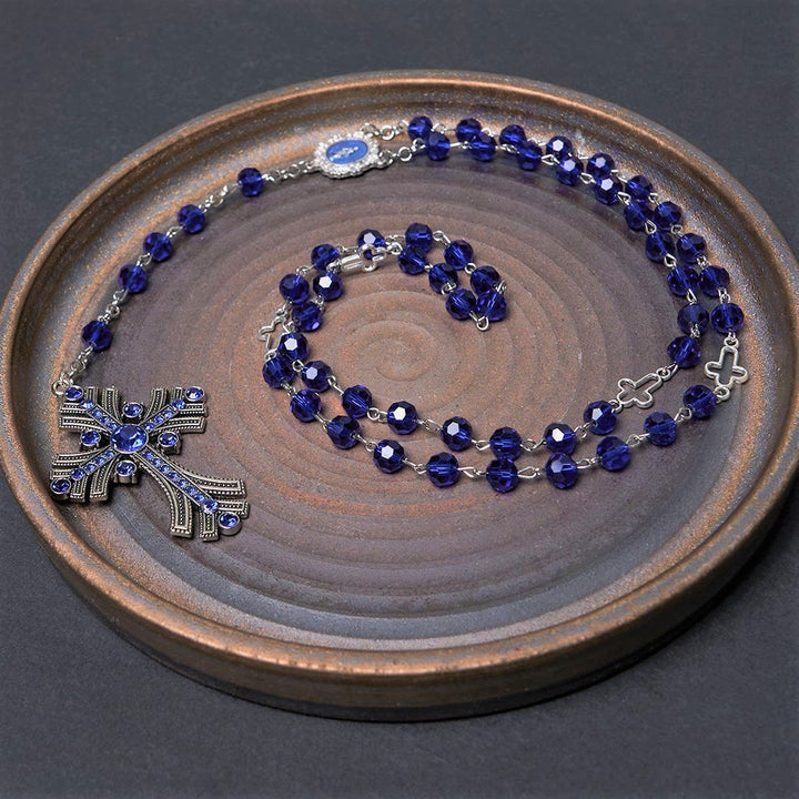 Christianartworkshop Medaglia Miracolosa e Croce di Poliedro da 8 mm Rosario con Catena in Lega di Cristallo Blu - image 11