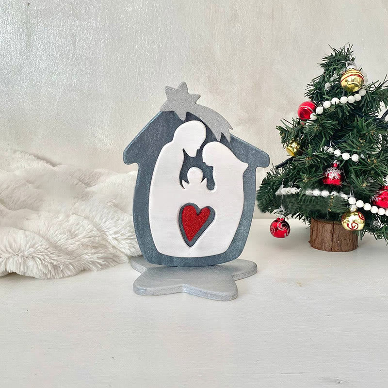 Christianartworkshop Decorazioni da tavolo per presepe in legno stereoscopico marrone in stile minimalista - Blu - image 1