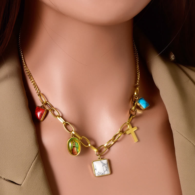 Collana girocollo con croce turchese di Nostra Signora di Guadalupe in stile casual Christianartworkshop - image 1