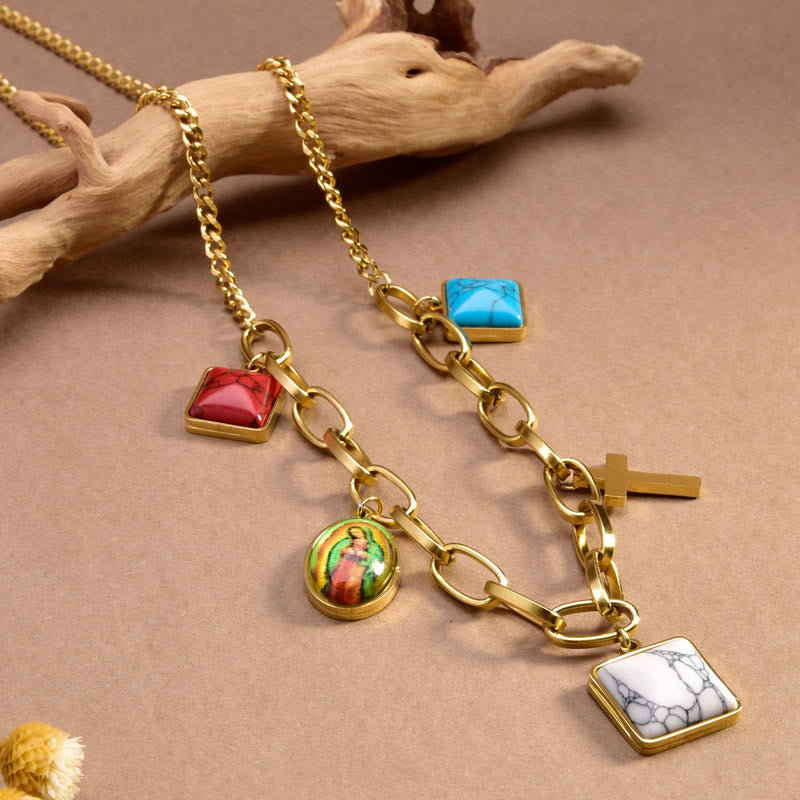 Christianartworkshop Collana girocollo con croce turchese di Nostra Signora di Guadalupe in stile casual - Multi-elemento - image 0