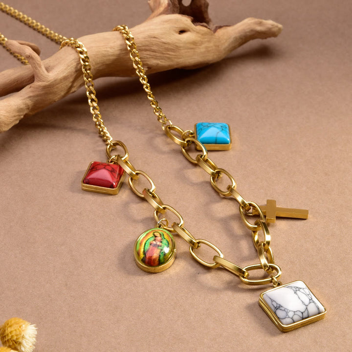 Christianartworkshop Collana girocollo con croce turchese di Nostra Signora di Guadalupe in stile casual - Multi-elemento - image 0