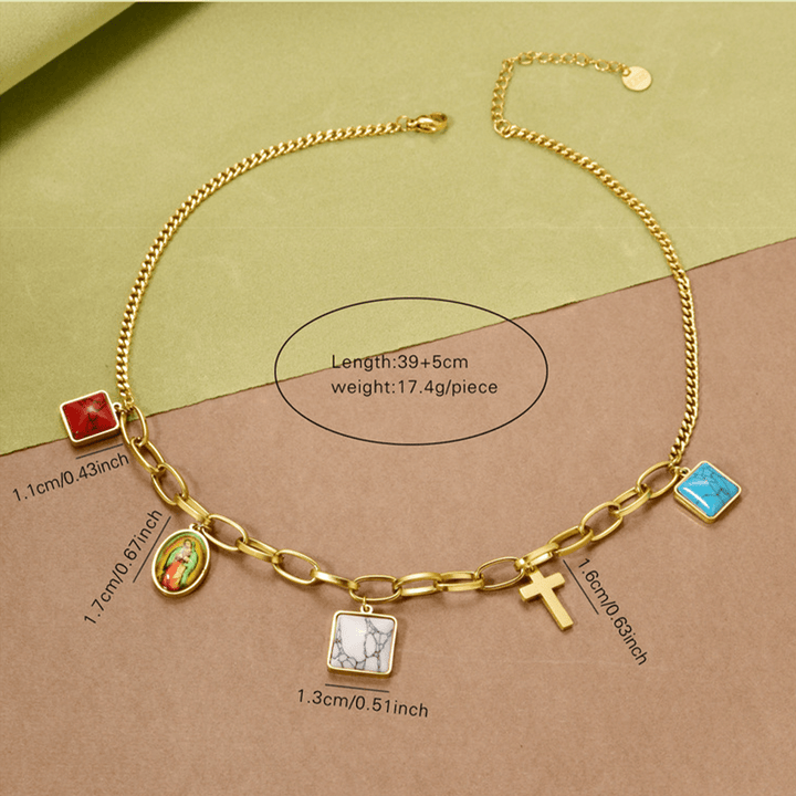 Collana girocollo con croce turchese di Nostra Signora di Guadalupe in stile casual Christianartworkshop - image 5