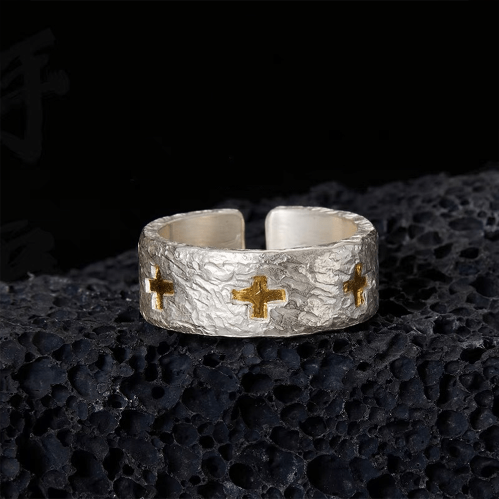 Christianartworkshop Anello regolabile in argento sterling con croce in stile minimalista - Regolabile (adatto per taglie USA 6-13) - image 0