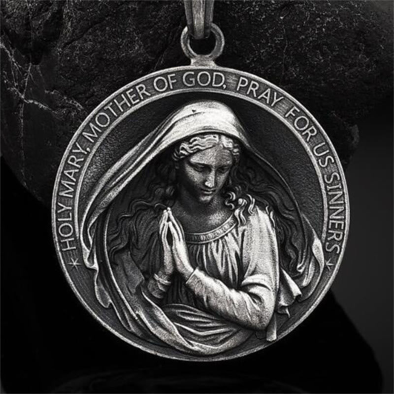 ChristianartworkshopCollana con ciondolo in stile retrò con la Vergine Maria prega per noi - image 1
