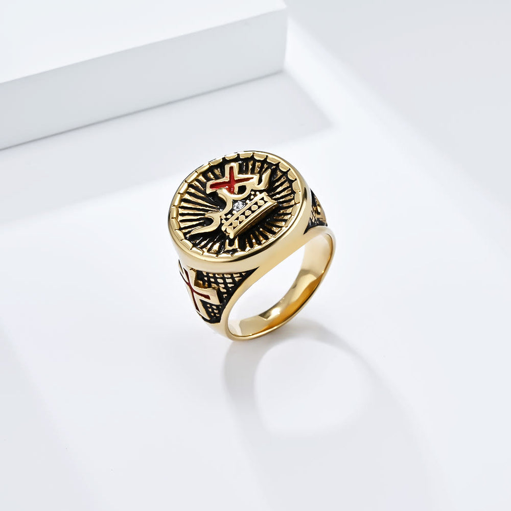 Christianartworkshop Anello in titanio con croce e corona in stile retrò - D'oro - US13 - image 1