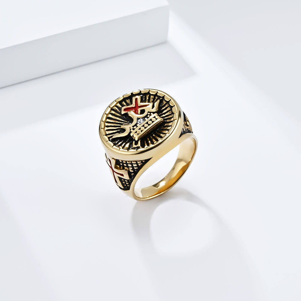 Christianartworkshop Anello in titanio con croce e corona in stile retrò - D'oro - US13 - image 1