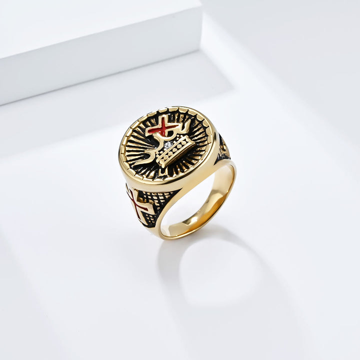 Christianartworkshop Anello in titanio con croce e corona in stile retrò - D'oro - US13 - image 1