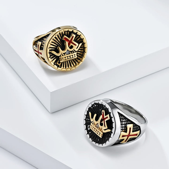 Christianartworkshop Anello in titanio con croce e corona in stile retrò - D'oro - US8 - image 0