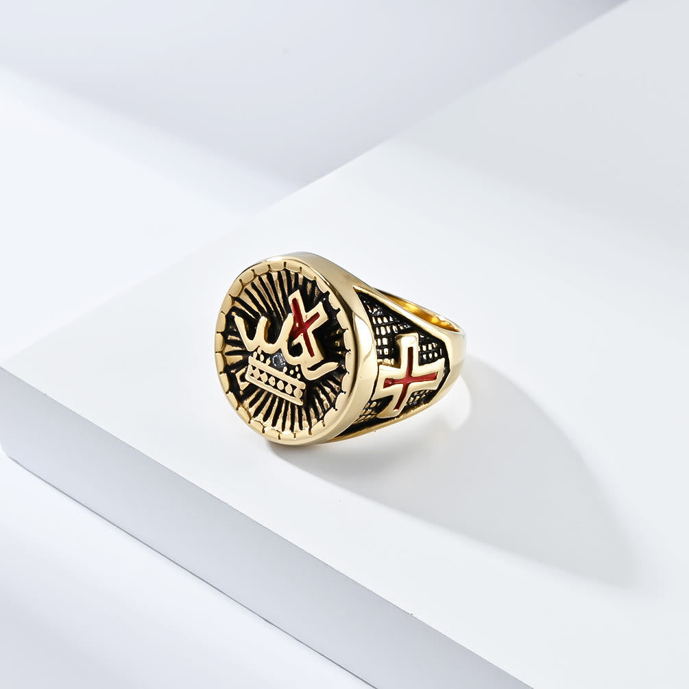 Christianartworkshop Anello in titanio con croce e corona in stile retrò - image 2