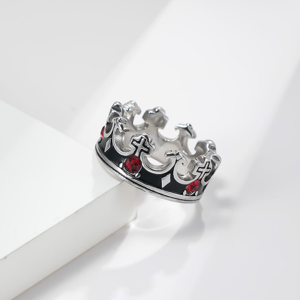 Anello in titanio con corona papale e croce in stile retrò con gemma rossa Christianartworkshop - Argento - US13 - image 2