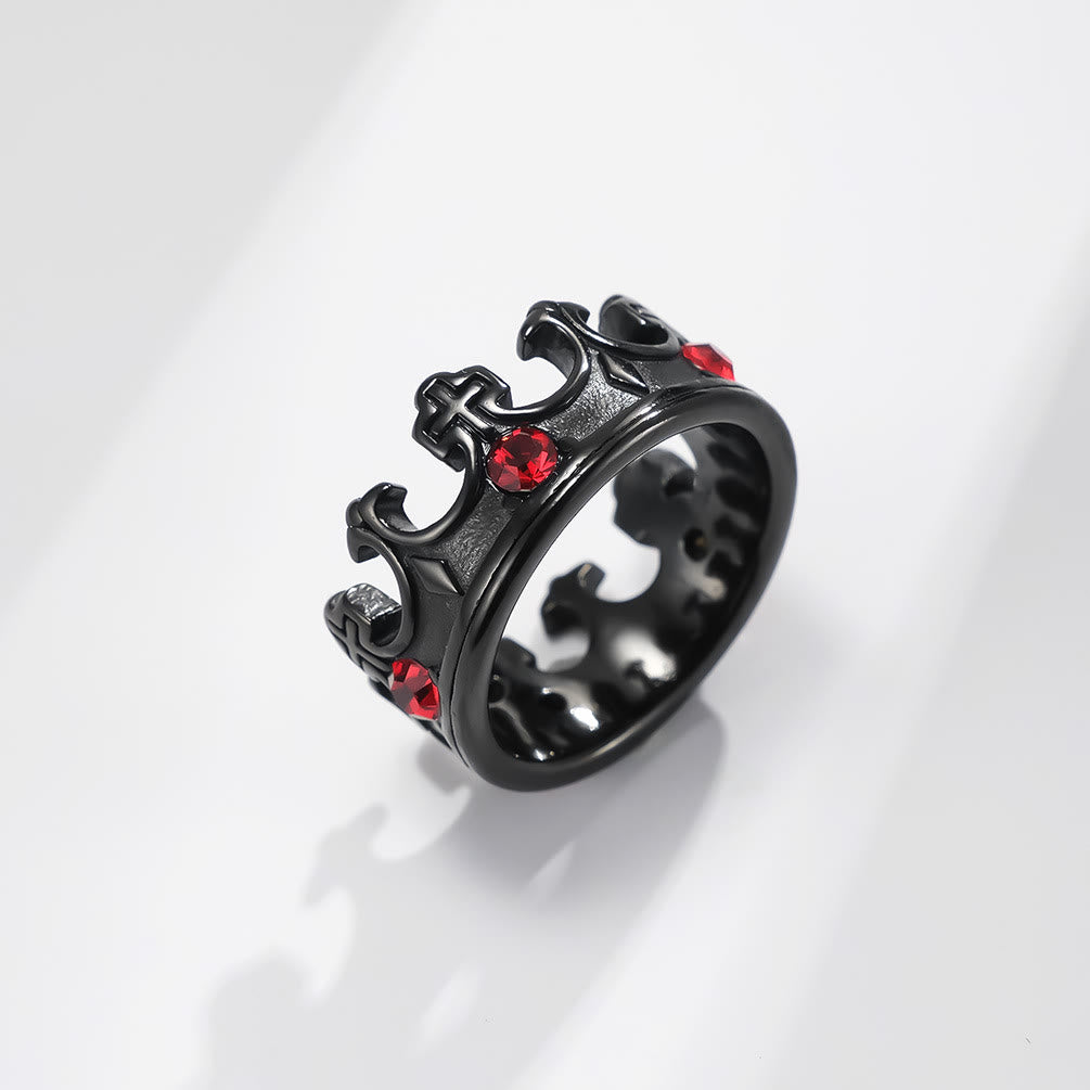 Anello in titanio con corona papale e croce in stile retrò con gemma rossa Christianartworkshop - Nero - US 13 - image 3