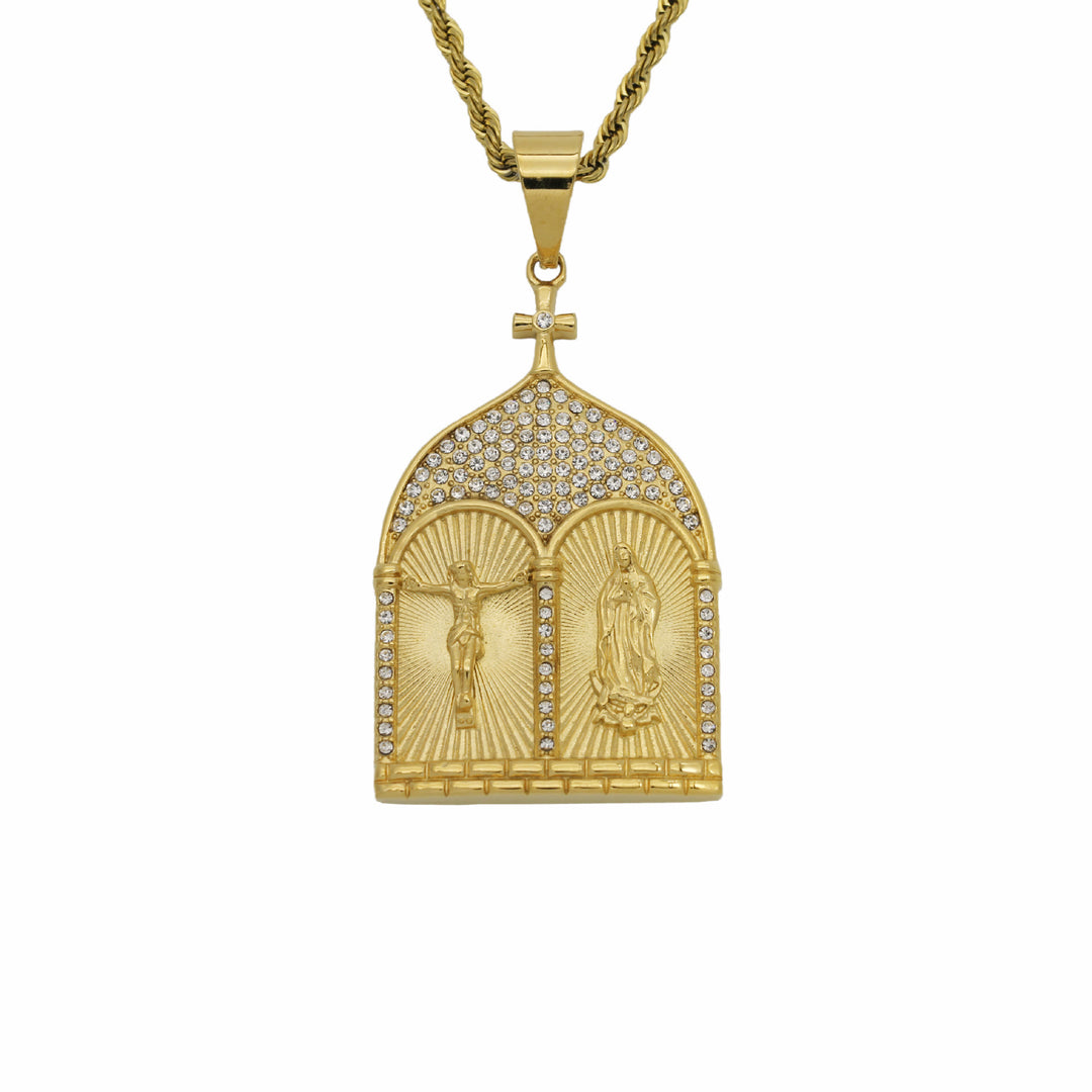 Christianartworkshop Collana classica con Gesù e la porta della chiesa di Nostra Signora - Gemma incastonata - image 3