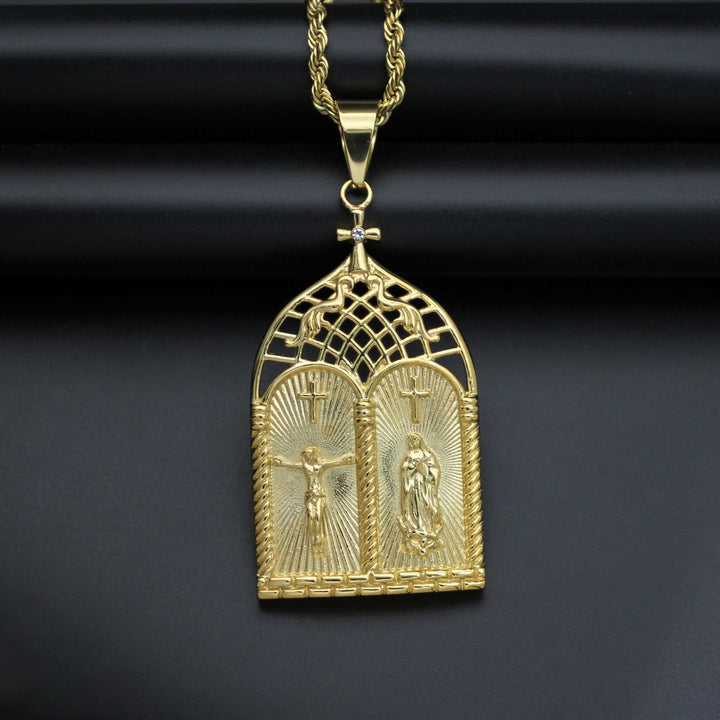 Christianartworkshop Collana classica con Gesù e la porta della chiesa di Nostra Signora - image 2