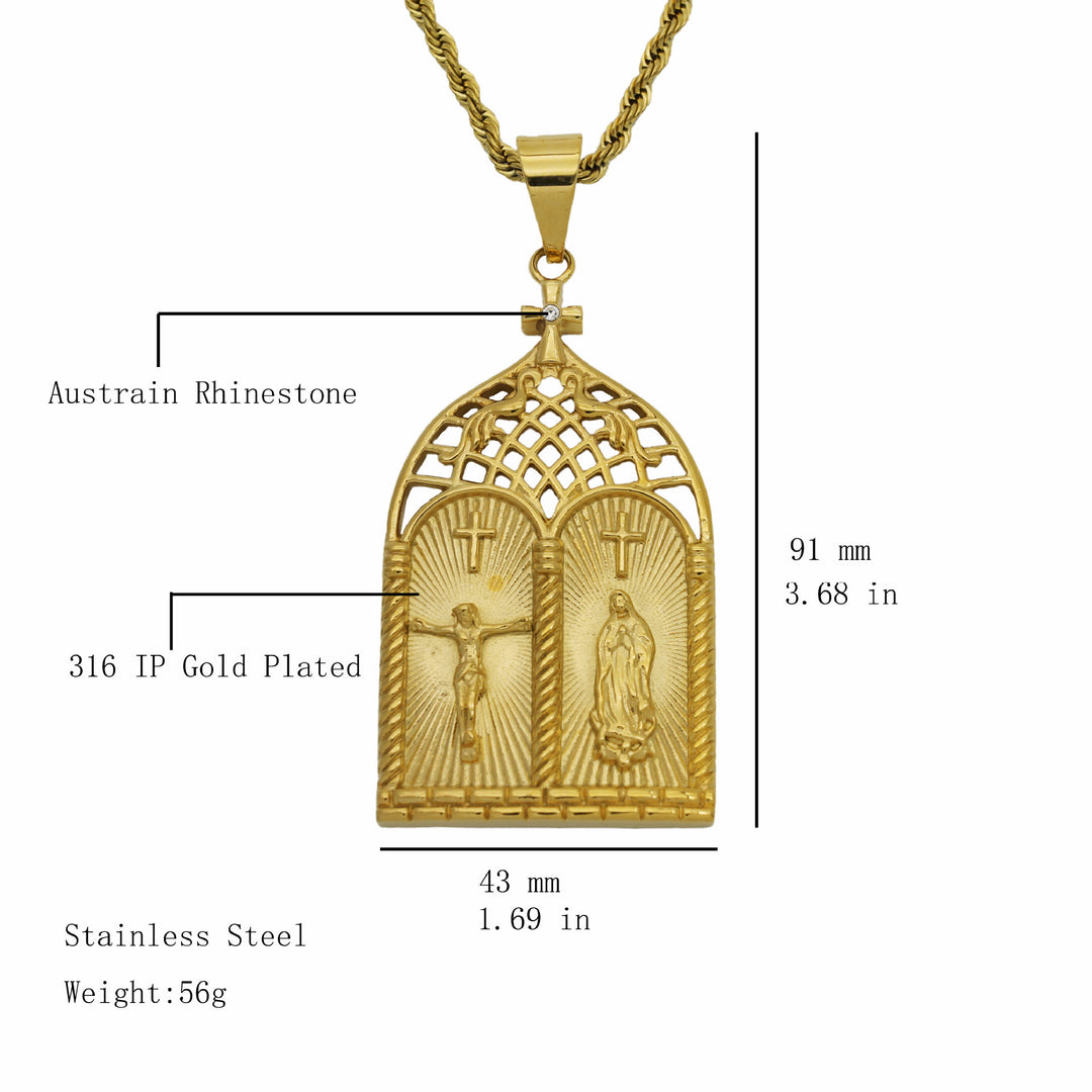 Christianartworkshop Collana classica con Gesù e la porta della chiesa di Nostra Signora - image 4
