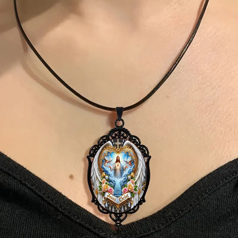 Collana colorata con bordo vintage in stile gotico Christianartworkshop Gesù Padre Nostro - image 1