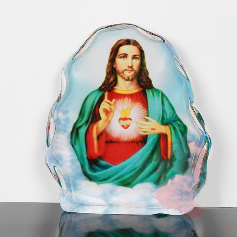 Christianartworkshop Ornamenti da tavolo in cristallo bianco multicolore a forma di cuore sacro di Gesù, in stile classico - Gesù Sacro Cuore - image 0