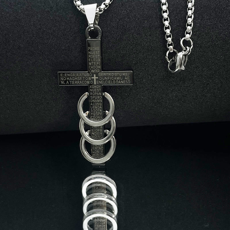 Collana in titanio con ciondolo a croce con versetto biblico in stile minimalista Christianartworkshop - image 1